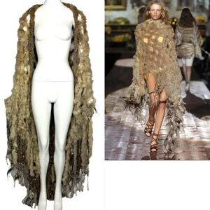 Roberto Cavalli 2005 Runway Native American Fox Fur Crystal Embellished Shawl